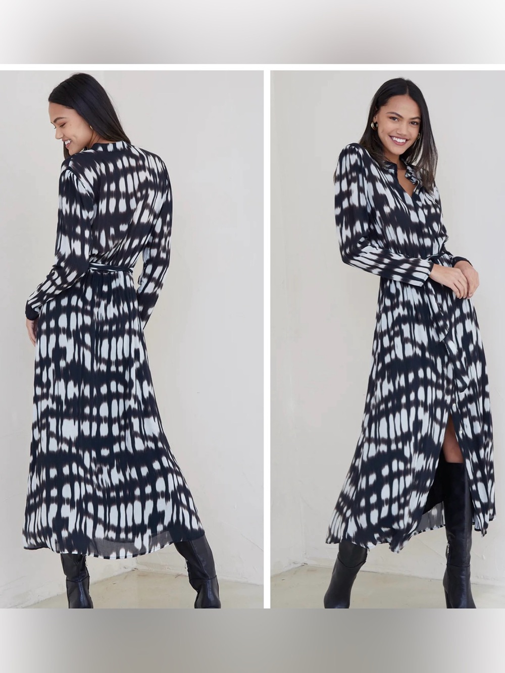 NWT Bella Dahl Flowy Maxi Shirt Dress - Blurred Ikat Print